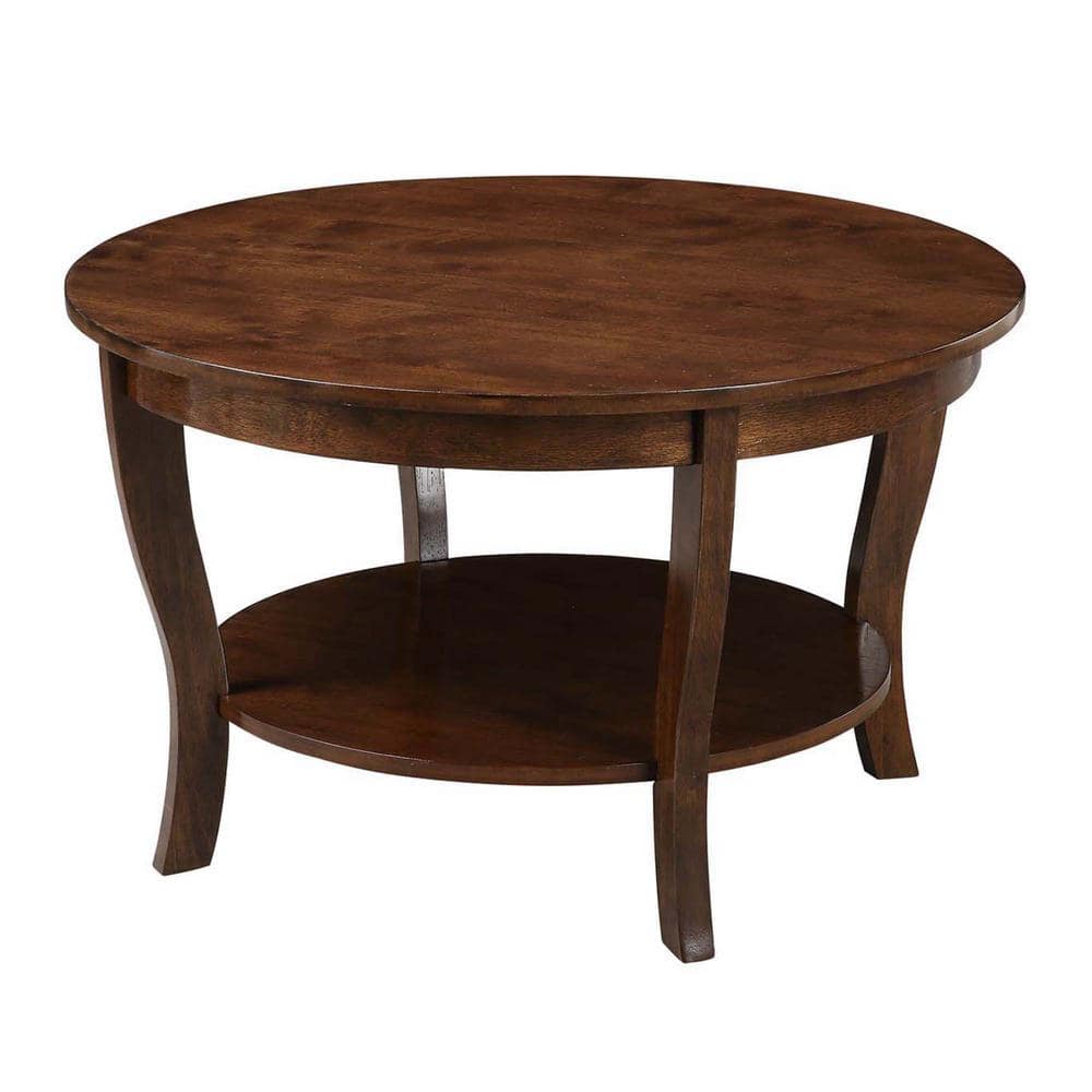 Heritage Classic 30" Round Espresso Wood Coffee Table with Shelf