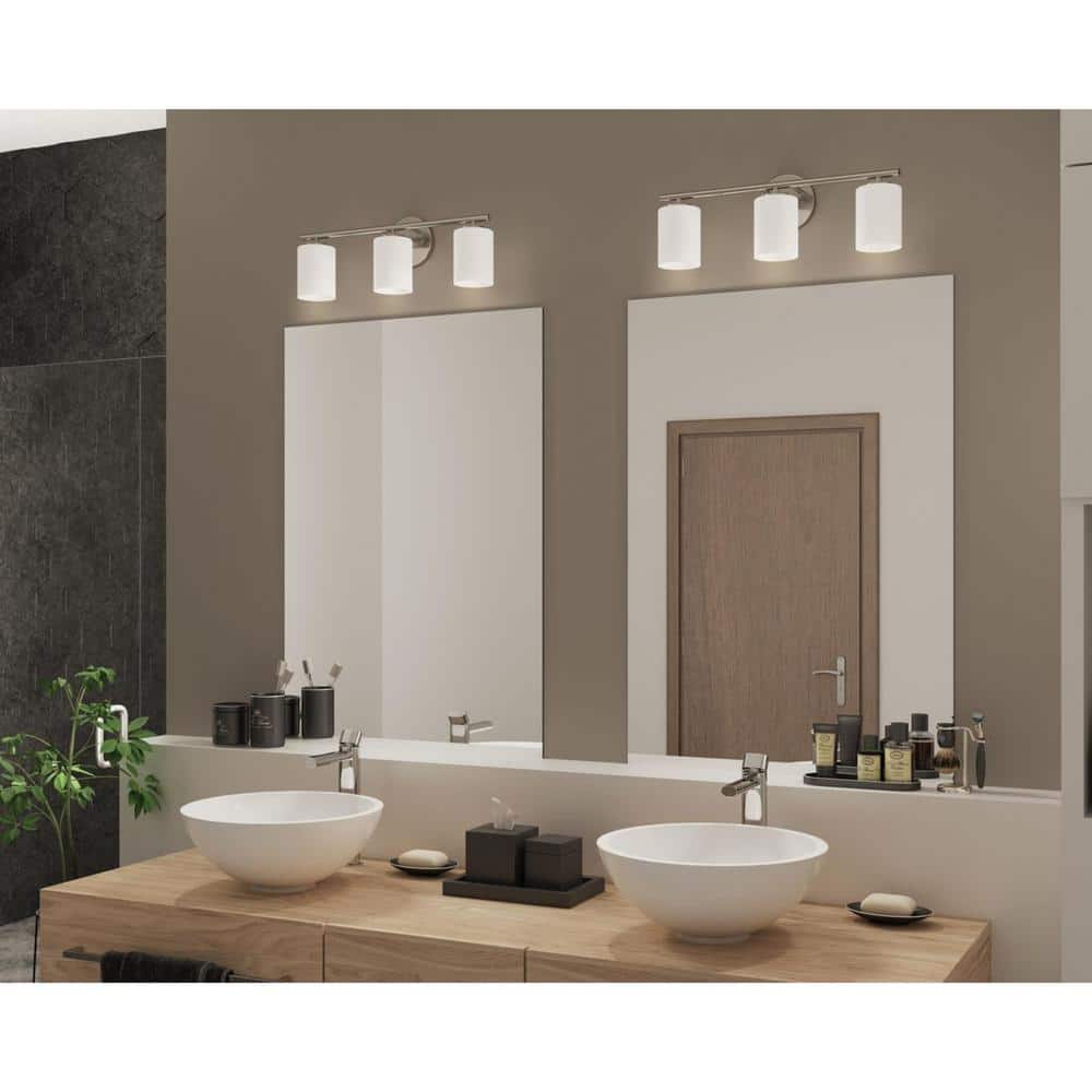 Polished Nickel 22" Dimmable Outdoor Vanity Light with Etched Glass Shades
