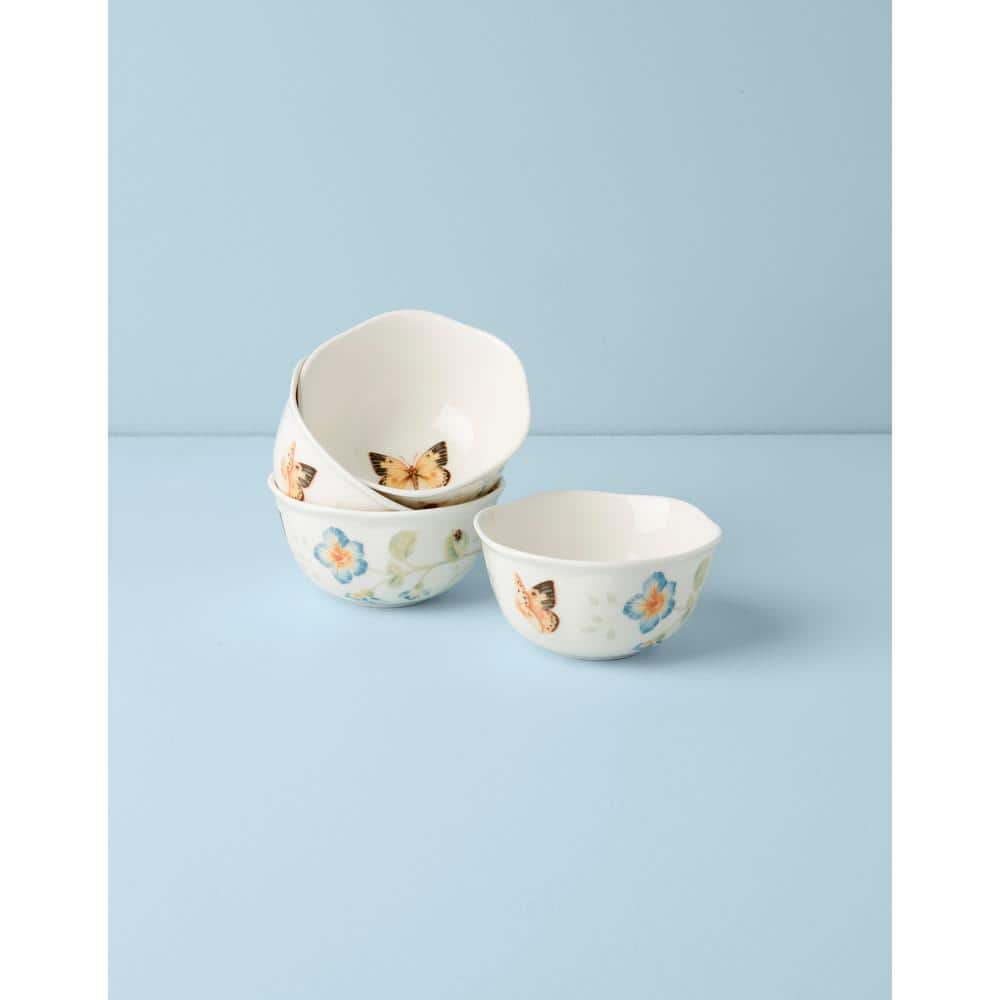 White Ceramic Floral Butterfly Dessert Bowl Set of 4