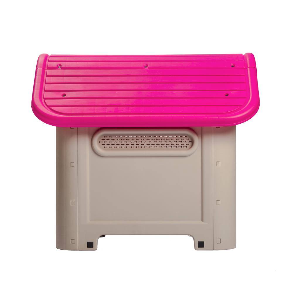 Magenta and Beige Polypropylene Dog House with Bowl for Small/Medium Breeds