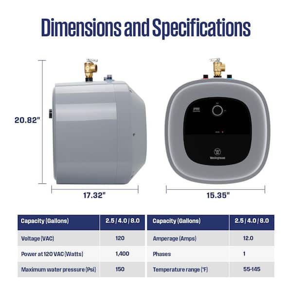 Apolo Classic 8 Gal. Compact Point of use 1440-Watt Element Compact Electric Water Heater with 6- Year Warranty