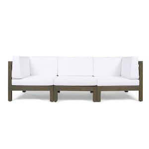 Brava Grey 3-Piece Acacia Wood Outdoor Sectional with White Cushions