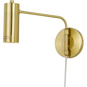 Aurelian 1-Light Wall Sconce with Metal Shade for Plug-In or Hardwire Installation, Requires T45 Bulb, Pale Gold