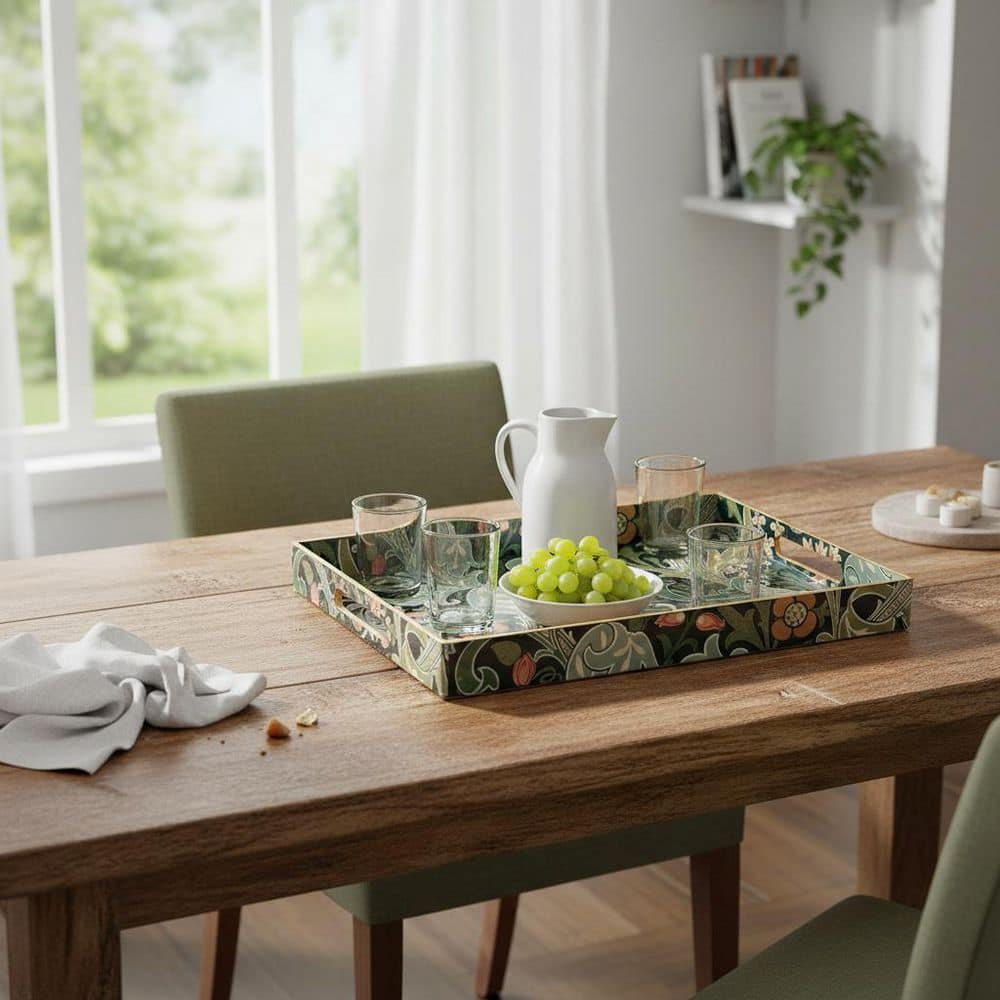15.7 in. x 11.8 in. x 1.6 in. Green Modern Coffee Table Tray with