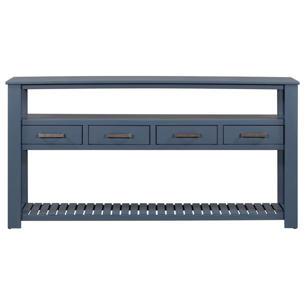 Navy Blue Wood Outdoor Side Table, Console Table Sofa Table for Living Room