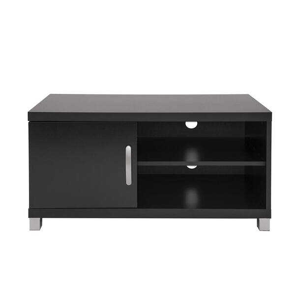 Kahomvis 35.5 in. Black TV Stand Fits TV's up to 40 in. with 2 Open Shelves and Cabinet