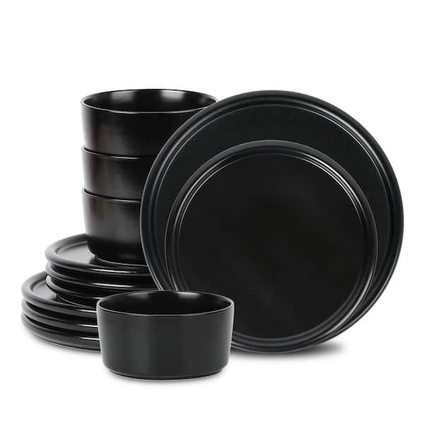STONE LAIN Eden 12-Piece Black Stoneware Dinnerware Set (Service for 4)