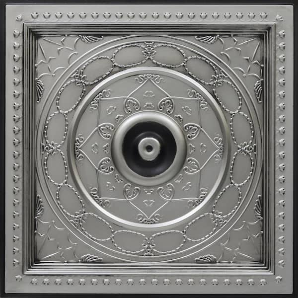 FROM PLAIN TO BEAUTIFUL IN HOURS Downtown Antique Silver 2 ft. x 2 ft. PVC Glue-up or Lay-in Faux Tin Ceiling Tile