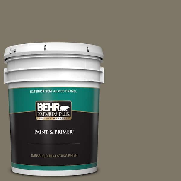 BEHR PREMIUM PLUS 5 gal. Home Decorators Collection #HDC-NT-05 Aged Olive Semi-Gloss Enamel Exterior Paint & Primer