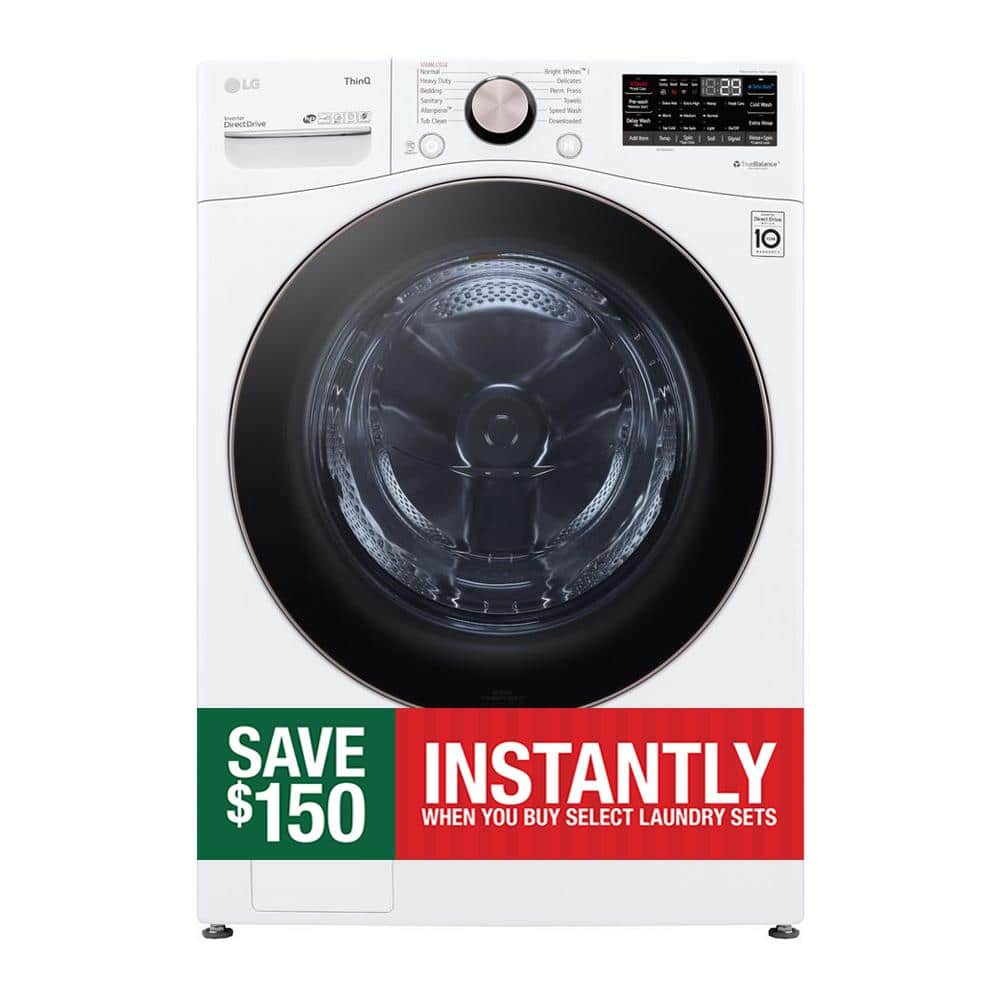 LG 4.5 Cu. Ft. Stackable SMART Front Load Washer in White with Steam and TurboWash360 Technology