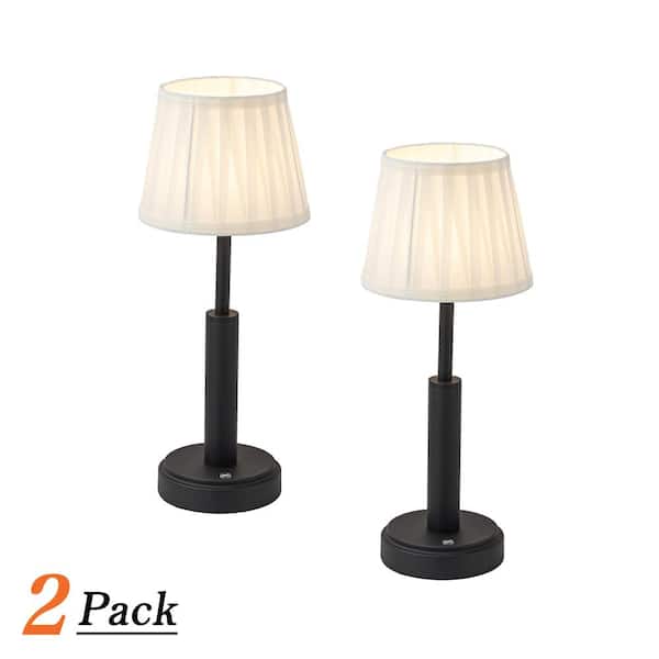 16" Black Rechargeable LED Table Lamp with Fabric Shade Classic Touch Control USB Cordless Nightstand Light(2 Pack)