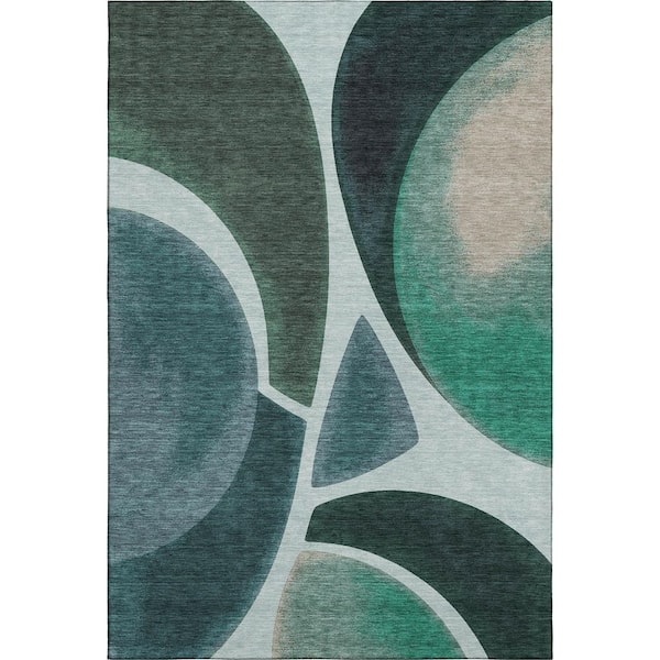 Mayfield Premium Machine Washable Abstract AMF2537 Teal 10 ft. x 14 ft. Area Rug