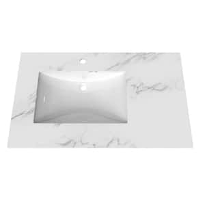 Monica 36 in. W x 22 in. D Porcelain Vanity Top in Faux White Marble with Left Basin
