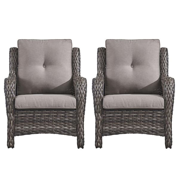 Brown Wicker Outdoor Patio Lounge Chair with CushionGuard Gray Cushions (2-Pack)