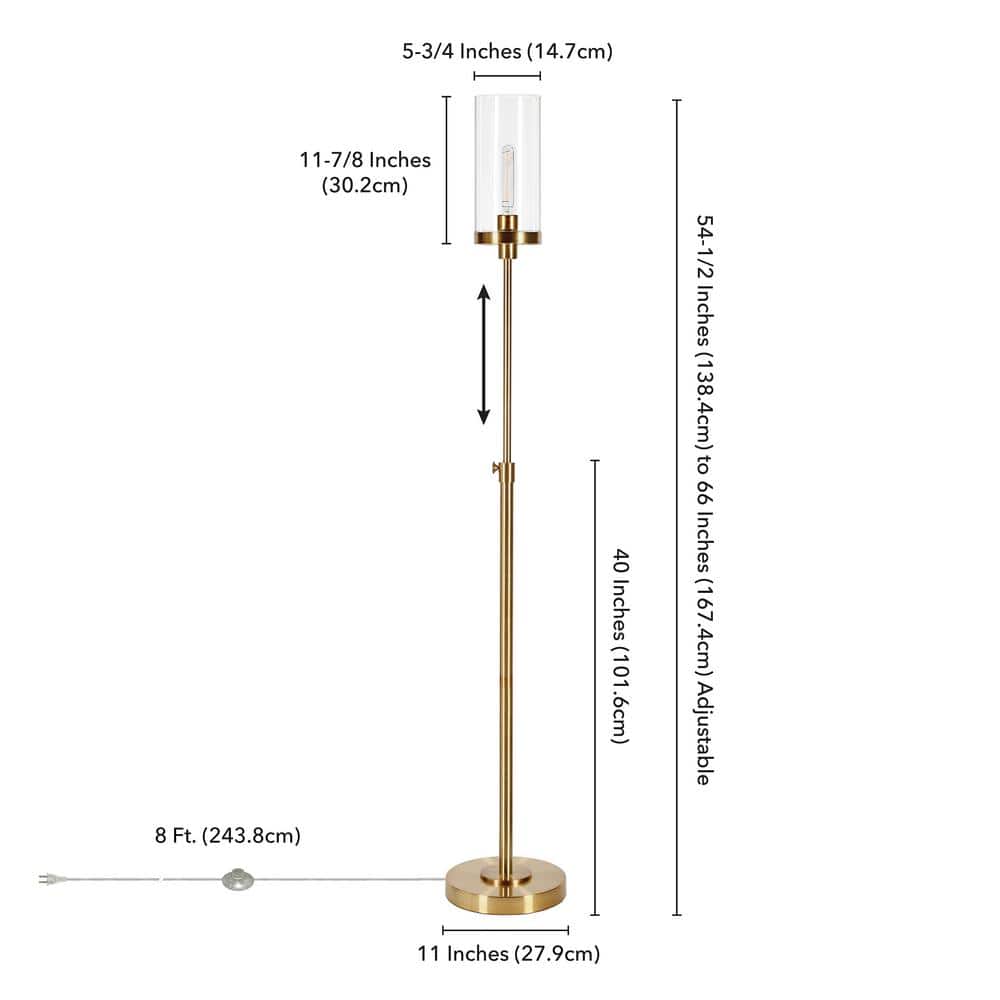 Elegant Industrial Brass Floor Lamp with Seeded Glass Shade