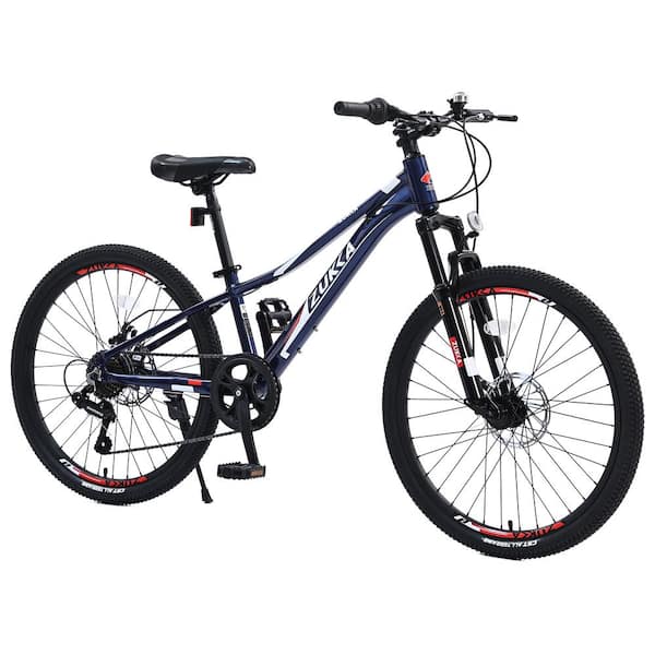 Sudzendf 24 in. Wheels Mountain Bike Carbon steel Frame Disc Brakes Thumb Shifter Front fork Bicycles, Blue