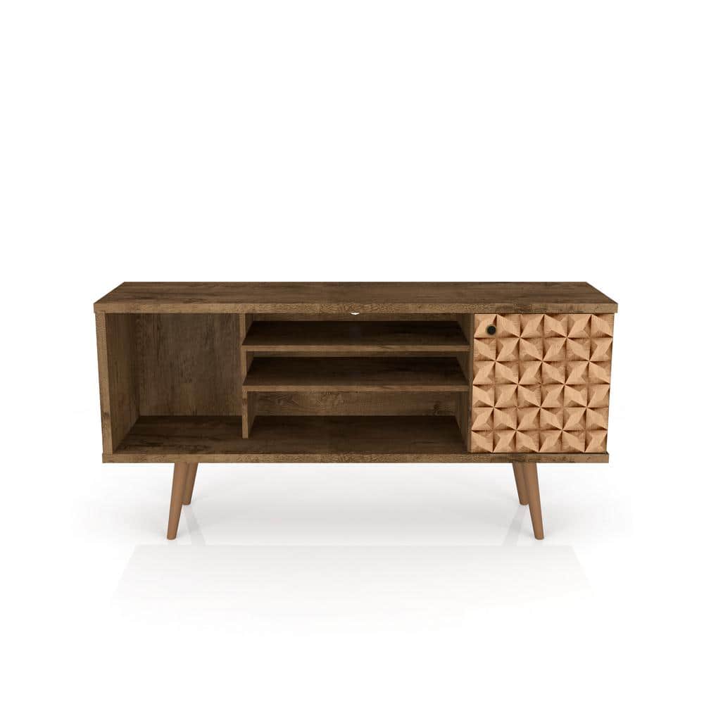 Lekedi 53" Rustic Brown Mid-Century TV Stand with Cabinet