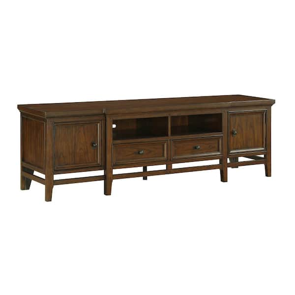 Benjara 81 in. Brown Wood TV Stand Fits TVs up to 75 in. with 2-Drawer and Cup Pulls