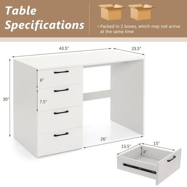 43.5 inch Computer Desk with 4 Large Drawers-White