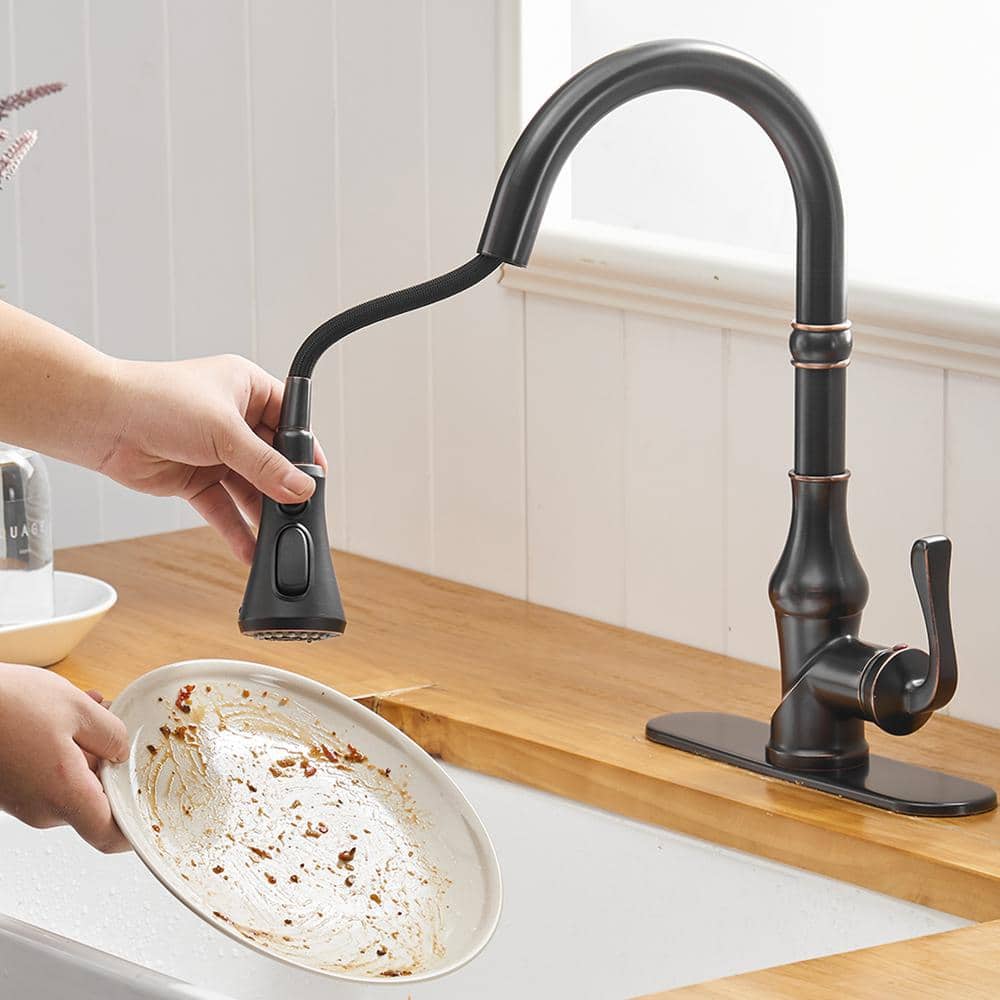 Oil-Rubbed Bronze Pull-Down Kitchen Faucet with Spray