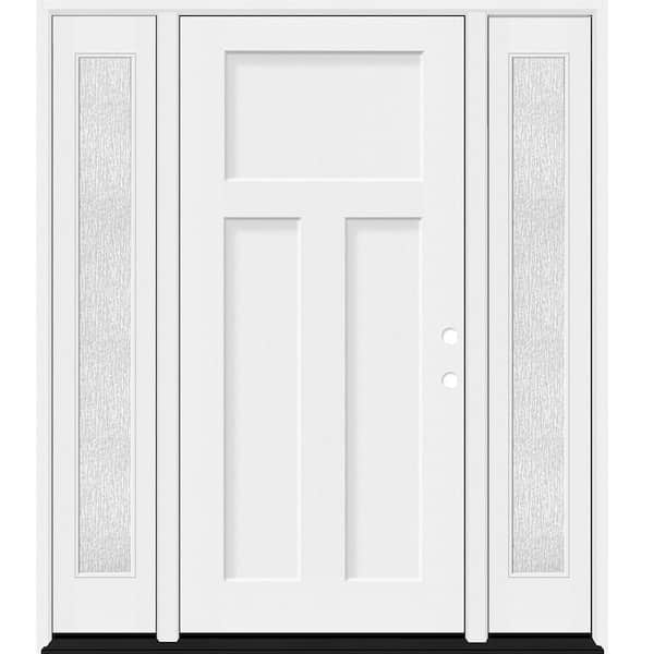 Steves & Sons Legacy 64 in. x 80 in. 3 Panel Craftsman LHIS Unfinished White Fiberglass Prehung Front Door w/Rain 12" SLs 6-9/16Jamb