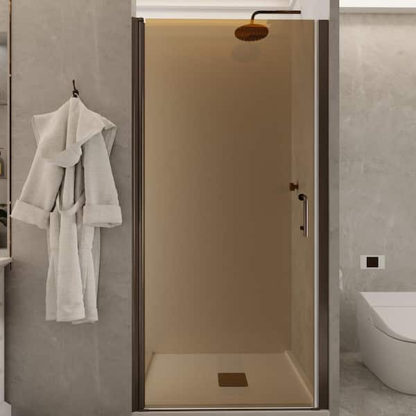 ES-DIY 36 to 37-3/8 in. W x 72 in. H Pivot Frameless Shower Door in Bronze with 1/4 in. (6 mm) Tempered Tinted Glass