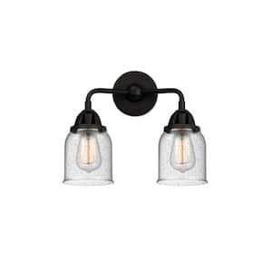 Bell 13 in. 2 Light Matte Black, Seedy Vanity Light with Clear Glass Shade