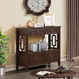 Retro Style Espresso Solid Wood 36 in. Sideboard Console Table Entryway Table with 4 Drawers and Storage Shelf