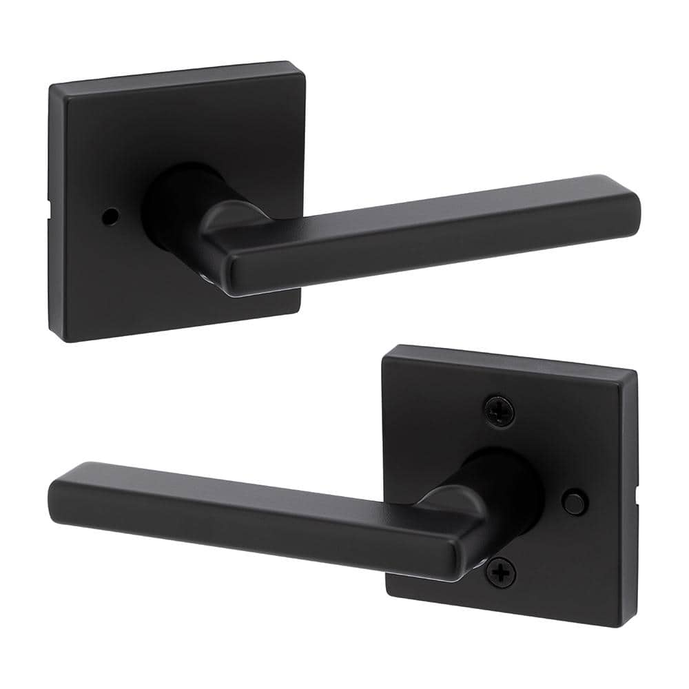 Kwikset Halifax Square Matte Black Privacy Bed/Bath Door Handle with Lock