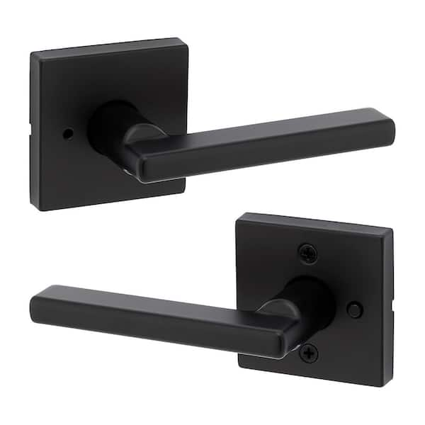 Halifax Square Matte Black Privacy Bed/Bath Door Handle with Lock