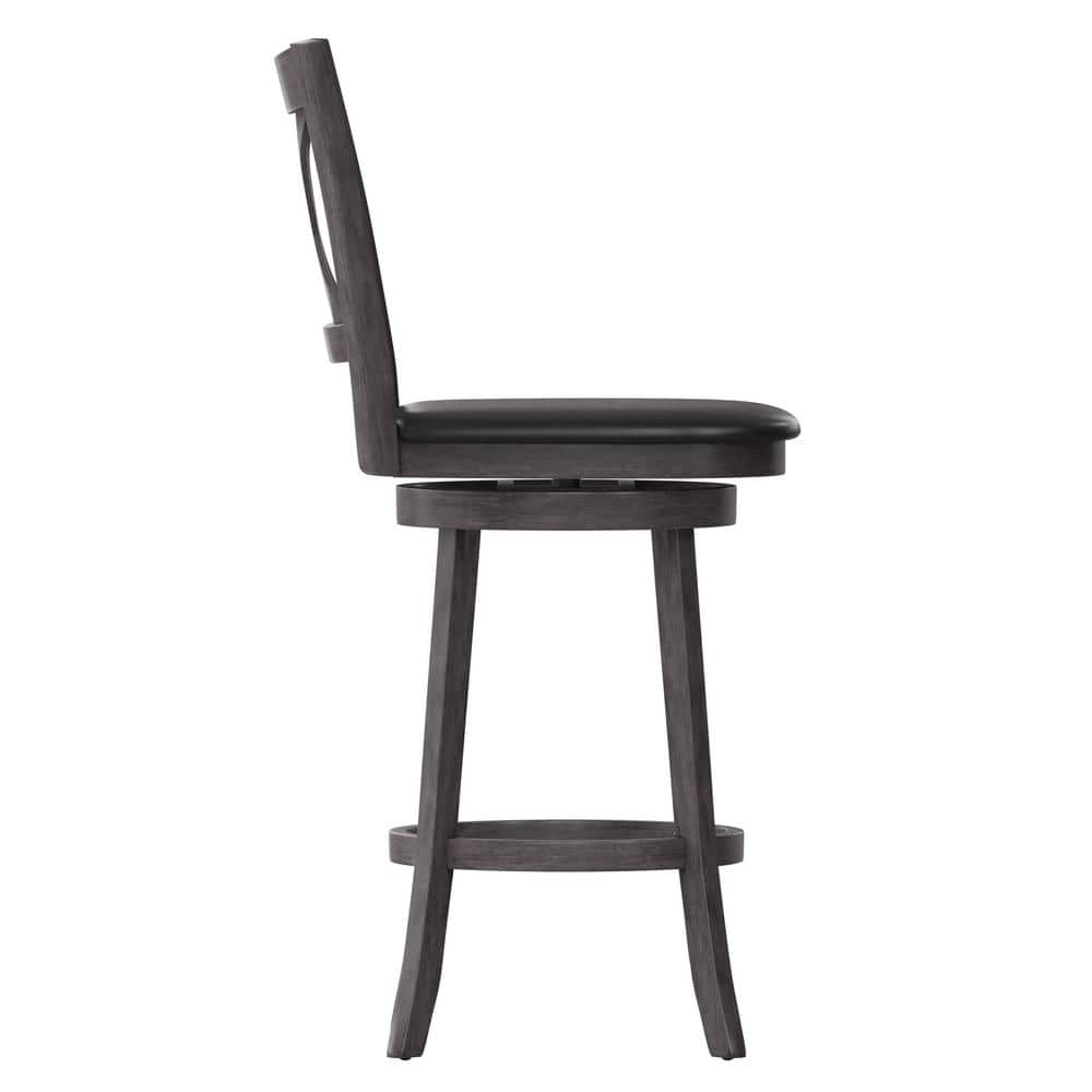 Gray Wash Walnut Crossback Swivel Bar Stool with Faux Leather Seat