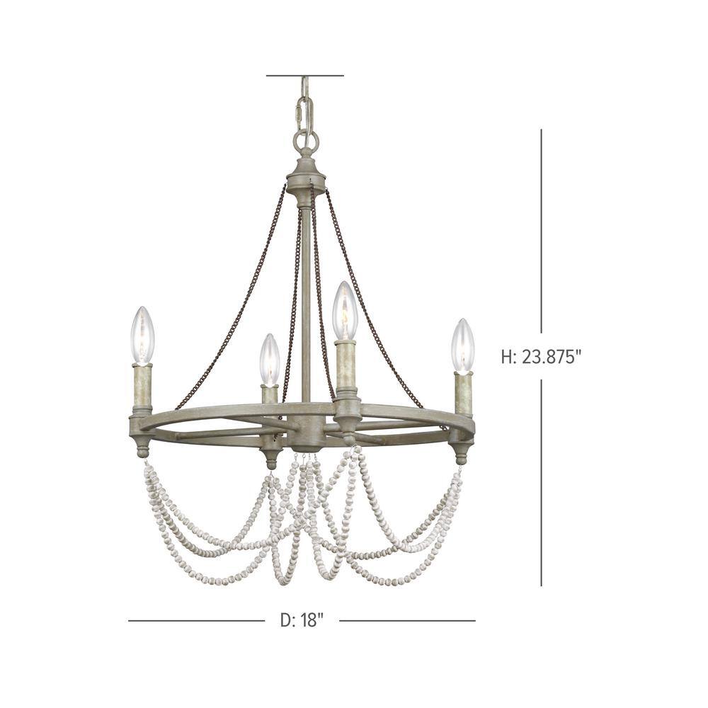 Beverly 4-Light French Washed Oak and Distressed White Wood Chandelier