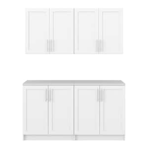 Elite 64 in. W x 89 in. H x 24.50 in. D Particle Board 4-Piece Garage Storage System in White with Panel Doors