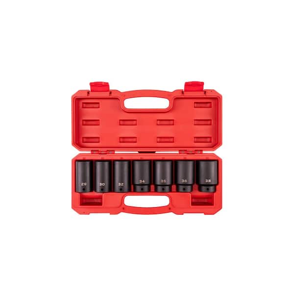 TEKTON 1/2 in. Drive Deep 6-Point Axle Nut Impact Socket Set with Case, 7-Piece (29-38 mm)