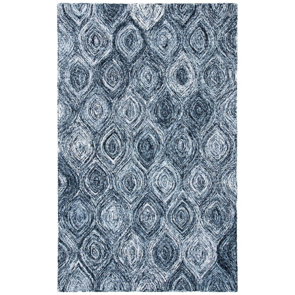 Gray and Blue Handmade Wool 9' x 12' Geometric Area Rug
