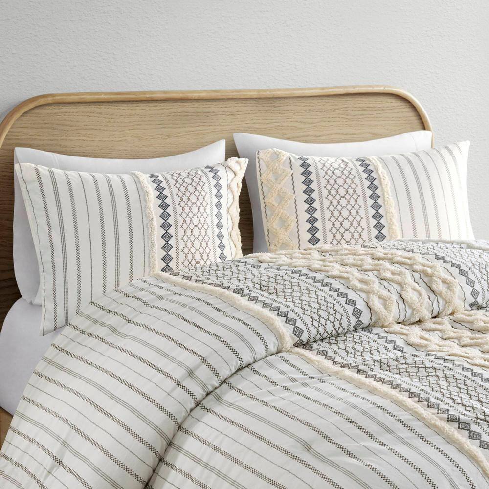 Ivory King Cotton Reversible Comforter Set with Chenille