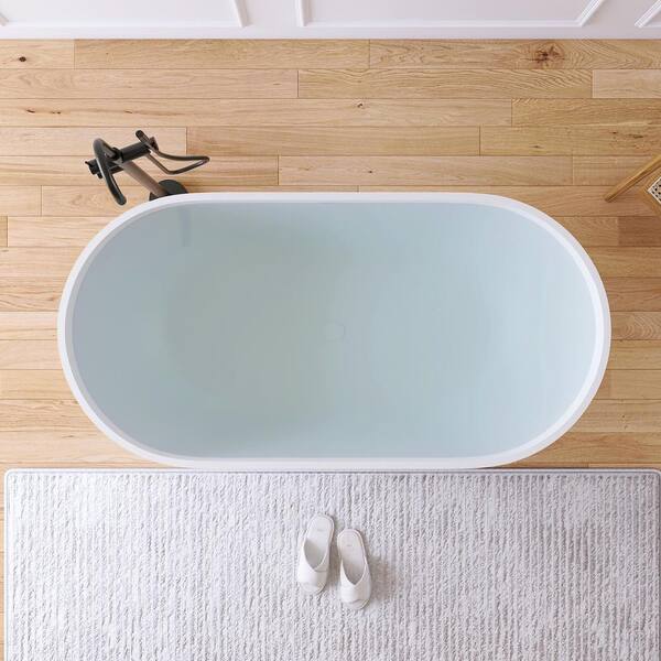 Ariana 59 in. x 29.5 in. Stone Resin Solid Surface Flatbottom Freestanding Soaking Bathtub in White