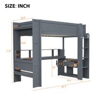 Harper & Bright Designs Gaming Style Gray Twin Wood Loft Bed with Built-In Tabletop, LED, Charging Station, Multiple Storage Shelves, Drawer QHS395AAE-T