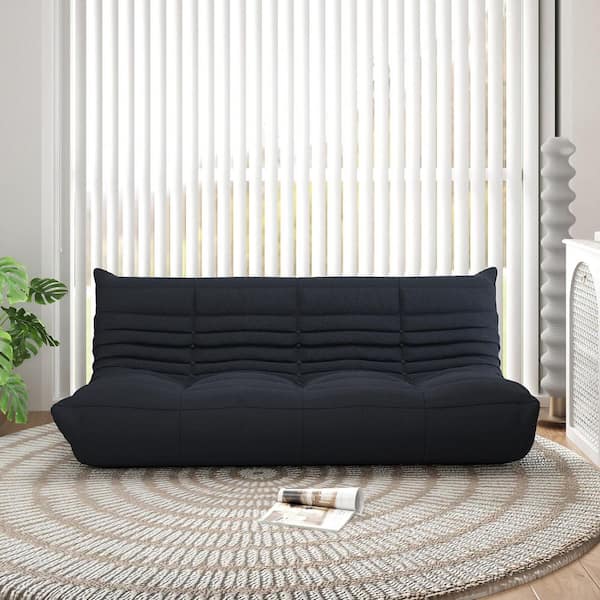 68.9 in. Armless Teddy Velvet Rectangle Anti-Skip Bean Bag 3 Seats Lazy Sofa Couch in. Black