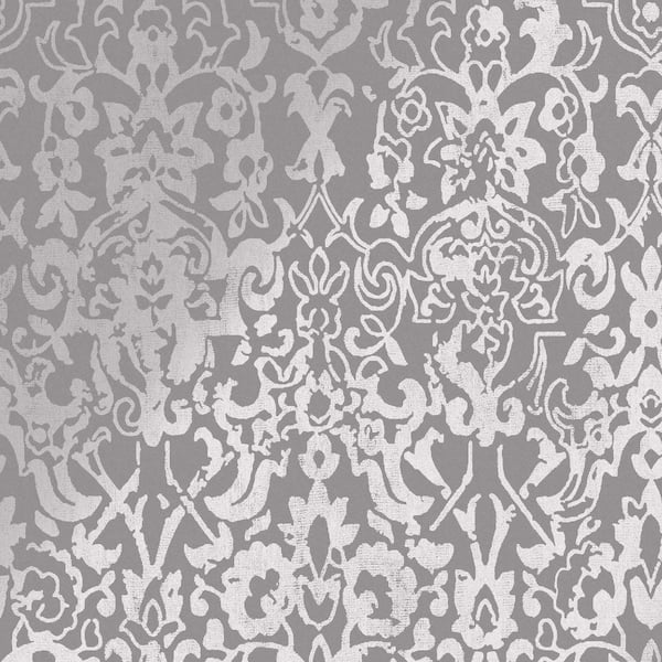 Graham & Brown Majestic Damask Grey Removable Wallpaper Sample