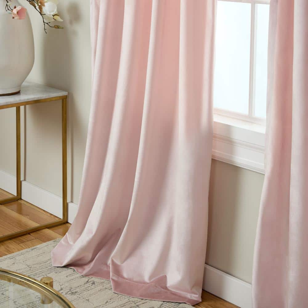 Blush Velvet Pleated Light-Filtering Indoor Curtain Pair - 96" Length