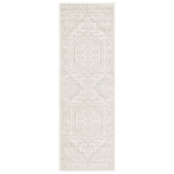 Adirondack 3 ft. x 6 ft. Sage/Ivory Border Medallion Runner Rug
