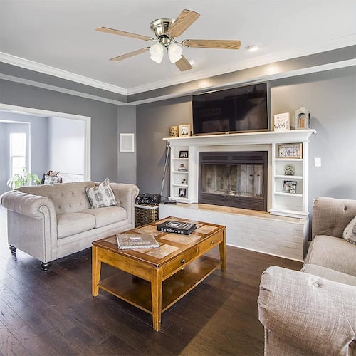 Contempora IV Antique Brass 52 in. Indoor Ceiling Fan with Reversible Oak/Walnut Blades Ceiling Fans With Lights