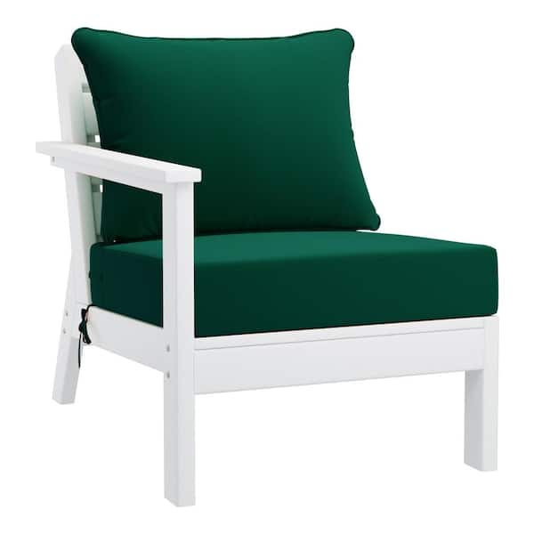 Westin Outdoor Birchwood Outdoor Patio Deep Seating Left Facing Arm HDPE Lounge Chair in White with Green Cushions