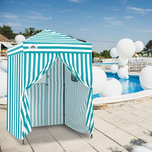 EAGLE PEAK 5 ft. x 5 ft. Pop Up Privacy Tent Foldable Outdoor Portable Dressing Changing Room Shelter, White/Light Blue