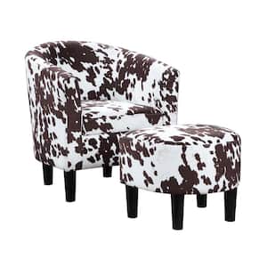 Take a Seat Churchill Brown Cow Print Faux Cowhide Accent Chair with Ottoman