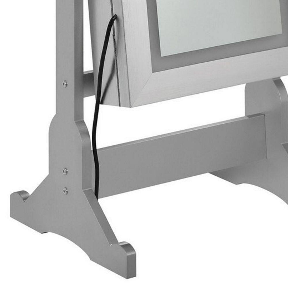 Elegant Silver Full-Length Cheval Mirror with Wood Frame and LED