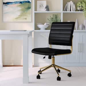 Ivy Faux Leather Adjustable Height with Wheels Office Chair in Black Faux Leather/Polished Brass