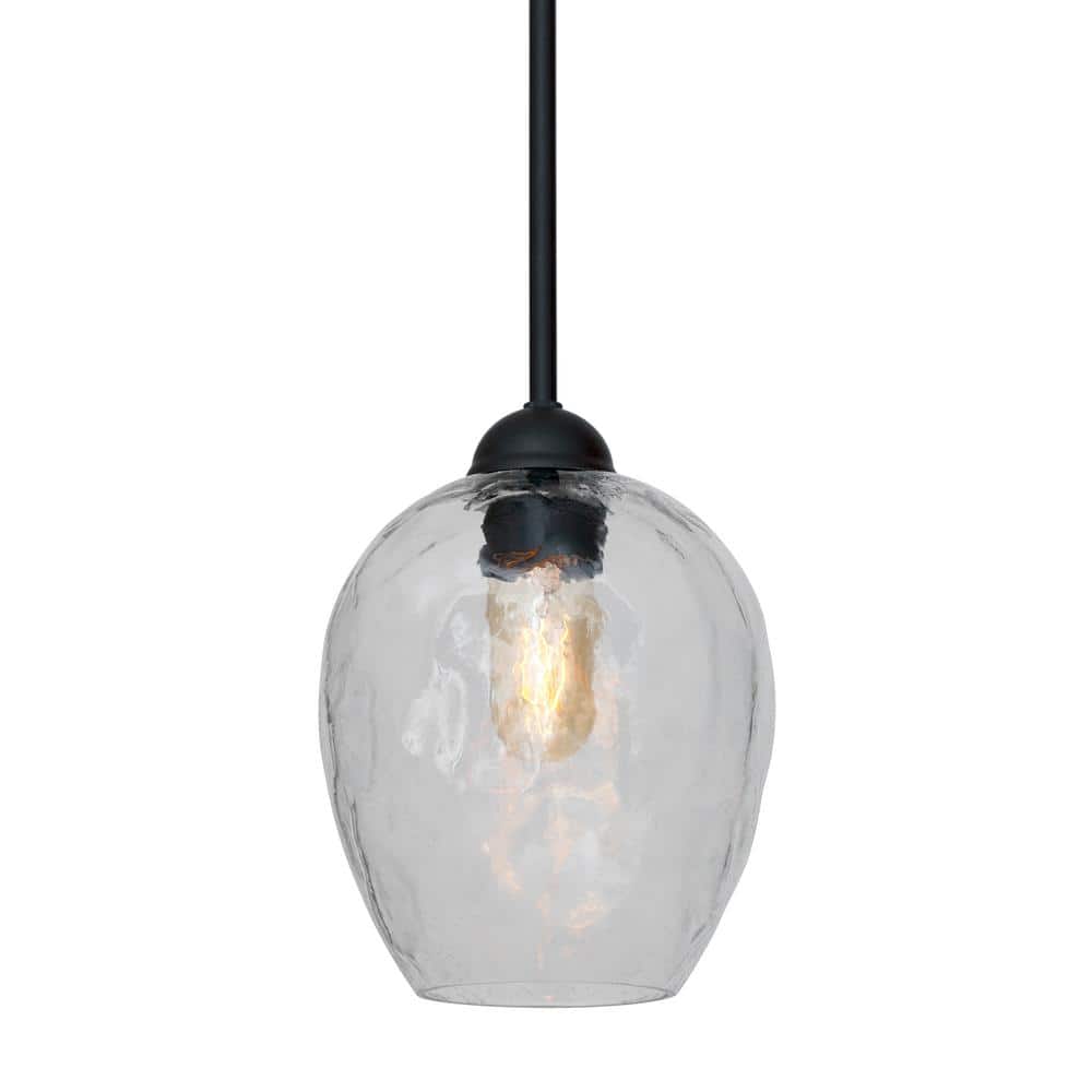 Olivia Mini Black Pendant with Clear Hammered Glass Shade
