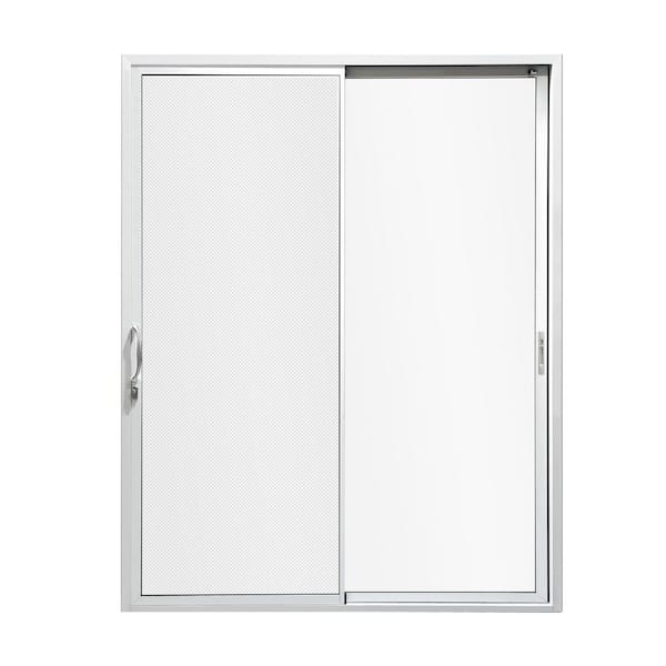 72 in. x 80 in. Left Handle White Aluminum Sliding Patio Door with Double-Pane Tempered Glass, Low-E Glass & Lockset